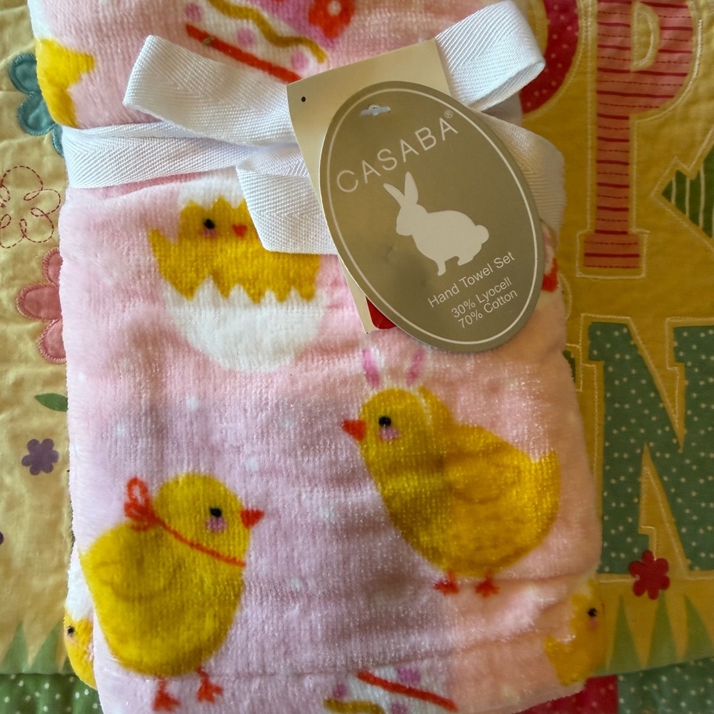 Saba Pink and Yellow Baby Chick Hand Towel Set